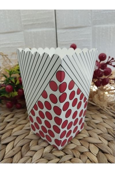 Deniz Party Store Red Polka Dot Striped Cardboard Popcorn Corn Chips Box 8 Pieces
