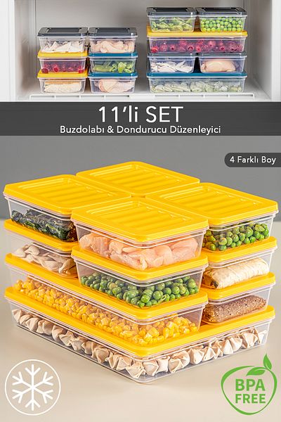 Meleni Home 11-Piece Refrigerator Organizer - Microwave and Diffuser Convenient Storage Container 1X2400Ml - 2X1170Ml - 8X600Ml