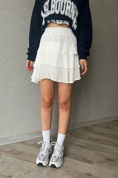 Seda Yalçın Atelier Fusta mini cu detaliu alb cu volane și talie elastică