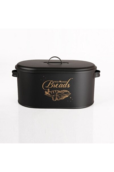 Bayev Black Metal Bread Bowl Decorative Large Size Patterned Bread Storage Box with Lid