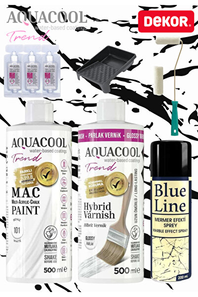 Aquacool Trend Aquacool 500 Ml Mermer Efekt Tezgah Boyama Seti Akrilik Boya K...