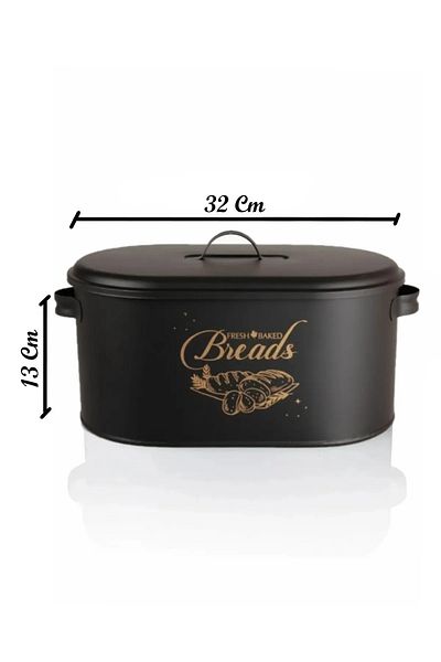 Bayev Black Bread Bowl with Lid Patterned Metal Bread Storage Box