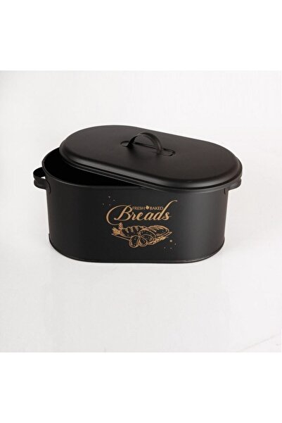 Bayev Black Metal Bread Bowl Decorative Large Size Patterned Bread Storage Box with Lid