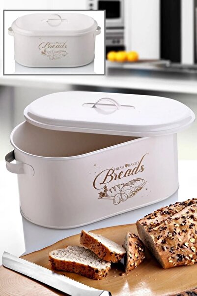 Bayev White Bread Holder Large Size Patterned Metal Decorative Bread Storage Box with Lid