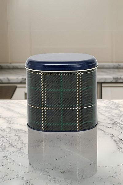 EVLE Ef004-g0 Plaid Green Patterned Oval Metal Storage Container 11x15 Cm