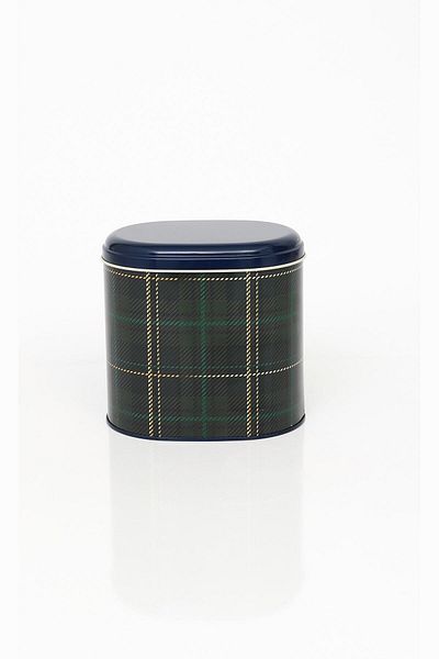 EVLE Ef004-g0 Plaid Green Patterned Oval Metal Storage Container 11x15 Cm