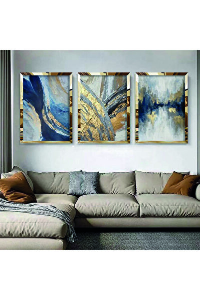 KOLAJTASARIM Set de 3 tablouri decorative abstracte din plexiglas auriu