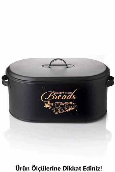 Bayev Black Bread Bowl with Lid Patterned Metal Bread Storage Box