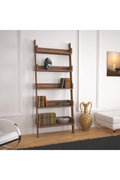PASİFİC HOME Only Raflı Ceviz Merdiven Kitaplık, Duvara Monte Kitaplık