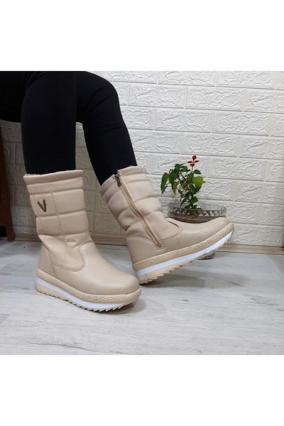 Twingo 850 Beige Color Fur Lined Side Zipper Boots