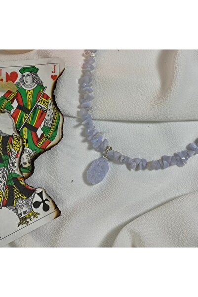Elifsu Jewelry قلادة من حجر العقيق الأبيض بطرف خاص من الحجر الطبيعي