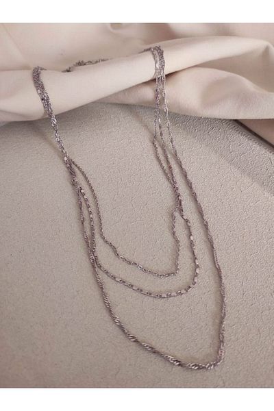 TÜKKAN ACCESSORİES SILVER CHAIN TRIPLE MULTI COMBIN NECKLACE-SLEEVE174