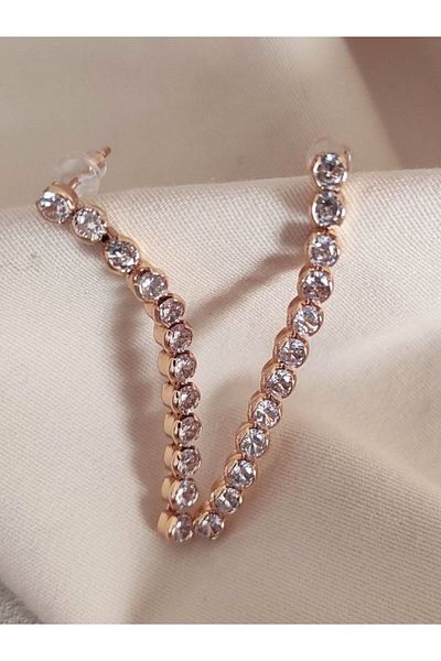 TÜKKAN ACCESSORİES ROUND ZIRCON STONE WATERWAY GOLD EARRING-STK126