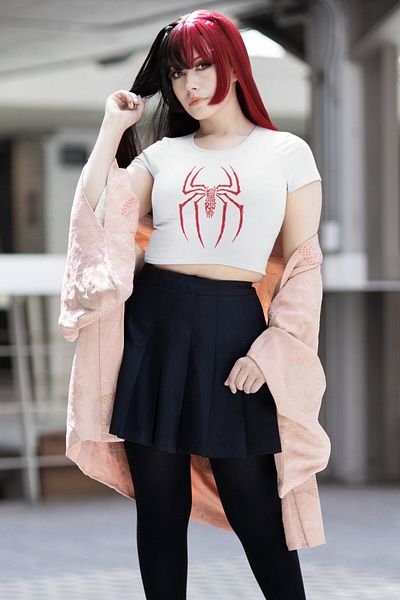 Fuddy Moda Γραπτό Spider Printed Crop Top, Spider Man Printed Crop Μπλούζα