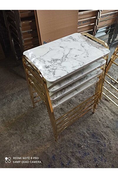 GÜVENÇ 4'lü Zigon Sehpa Tepsi Zigon Model Sarı Nikelaj Kaplama Metal Ayaklı B...