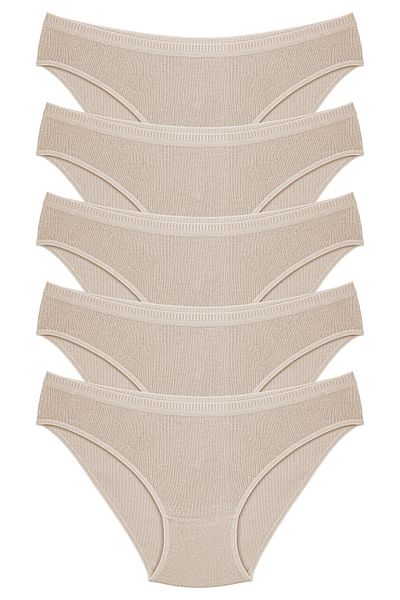 Humaone Women's 100% Cotton 5-Piece Ribbed Bikini Panties