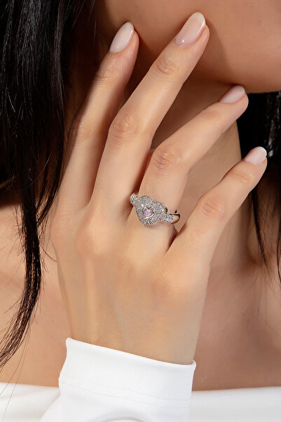 Ressia Kalp Model Zirkon Taşlı İç İçe Ayarlanabilir Çelik Yüzük