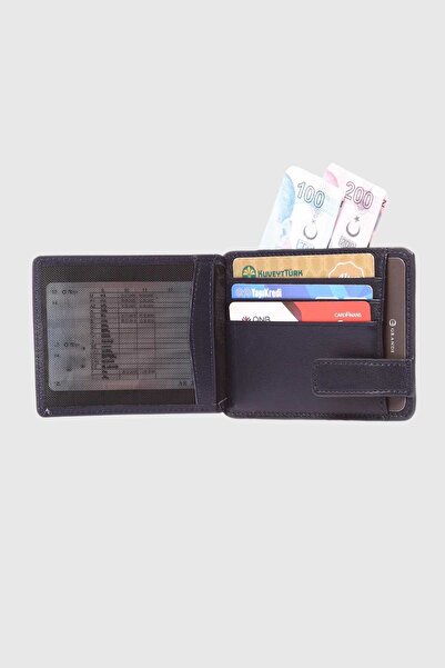 Grande 544 Genuine Leather Magnetic Horizontal Card Holder Arsel Navy Blue
