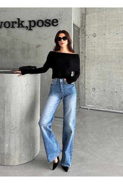 Laluvia Blau schattierte Jeanshose mit weitem Bein
