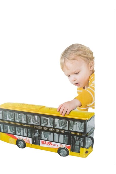 CanEm City Bus Otobüs 2 Katlı Işıklı Sesli Kapıları Açılabilen Tur Otobüsü 1:16 Ölçek 28CM.