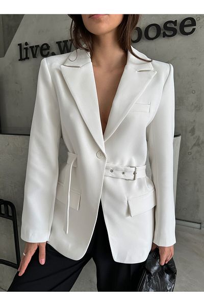 Laluvia Weiße Blazerjacke mit Gürtel