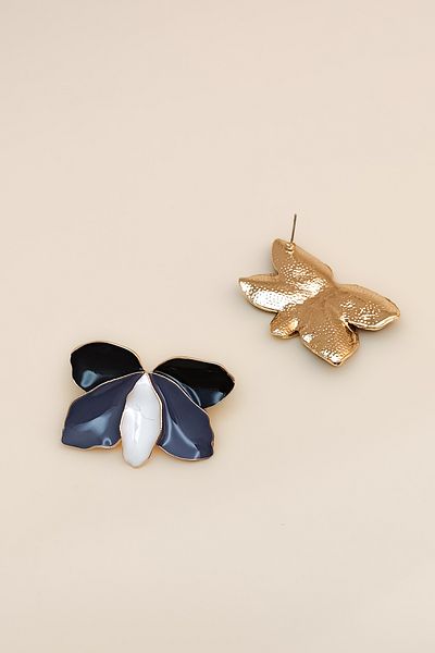 COSİTA White Blue Navy Blue Gold Butterfly Padding Color Large Size Earrings