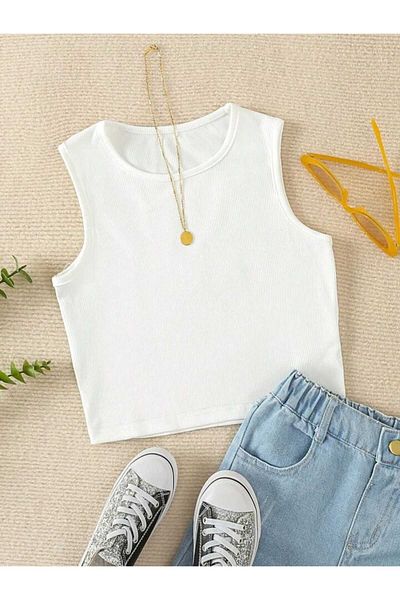 MADALİNA Girl's Camisole Cotton White Crop Top