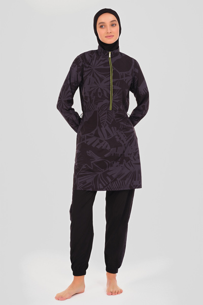 ALFASA Λεπτομερές αθλητικό μαγιό Hijab Neon Piping