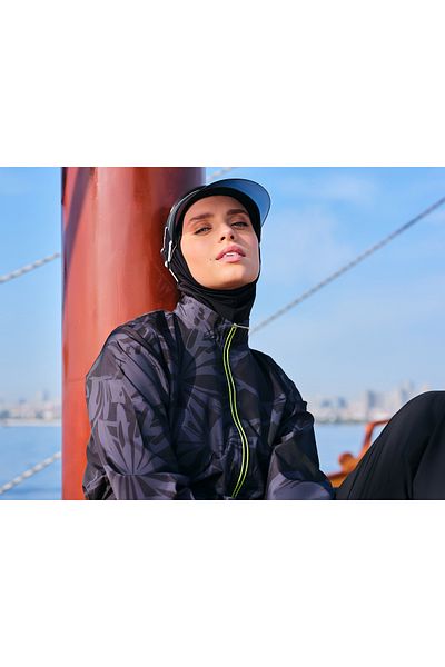 ALFASA Λεπτομερές αθλητικό μαγιό Hijab Neon Piping