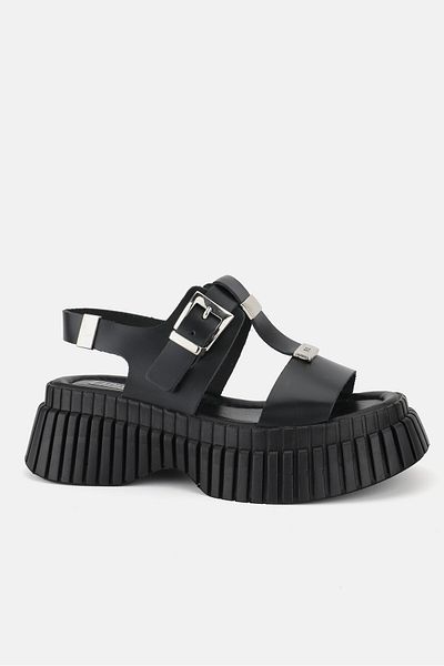 TUNAELLİ Women's BLACK GENUINE NATURAL LEATHER FLAT SANDALS SHOES
