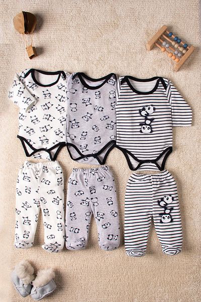 Mai Perla Panda Patterned 6-Piece 3-Piece Baby Set