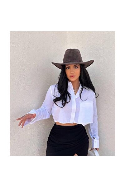 asse BEYAZ CEPLİ CROP GÖMLEK