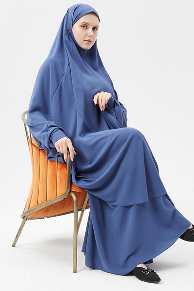 Altobeh Γυναικείο σετ σεντόνι Hijab Medina Silk με πέπλο σουφλέ και φούστα Dark Jeans