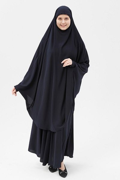 Altobeh Γυναικείο Σετ σεντόνι Hijab Medina Silk με Πέπλο Σουφλέ και Φούστα Navy Blue