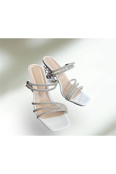 İpek women's transparent heels with rhinestones