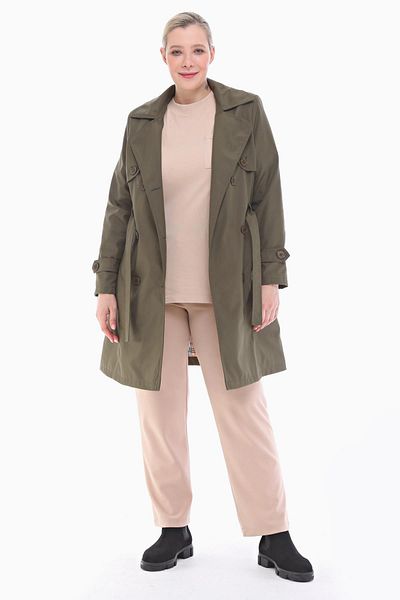 VETRE Women's Large Size Double Breasted Collar Buttoned Khaki Trench Coat 1049