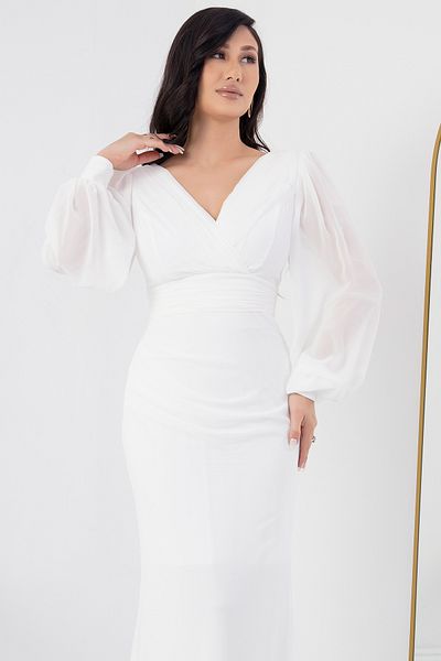 PULLIMM Long Sleeve Double Breasted Collar Chiffon Dress - DNS1515