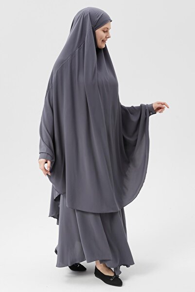 Altobeh Women's Abaya Medina Silk Set with Veil Souffle and Skirt Smoked