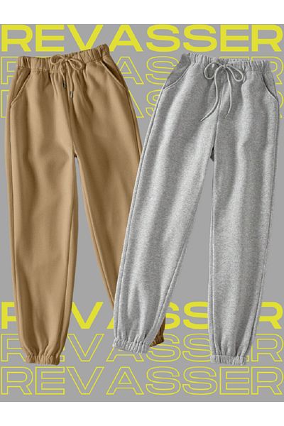 Revasser Unisex Γυναικείες/Ανδρικές 2 τεμαχίων μονόχρωμες φούτερ Jogger