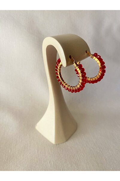 LİLYA AKSESUAR VIP Seri Kırmızı Taşlı Halka Küpe