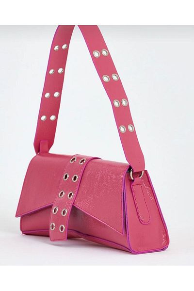 Mercan Stores Women's Pink Studded Asymmetrical Baguette Hand and Shoulder Bag