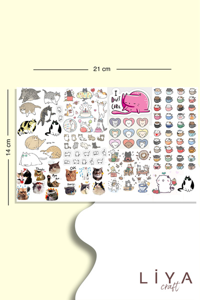 LiyaCraft 112 Adet Kedi Sticker Kedi Temalı Çoklu Sticker Seti Planner Ajanda...