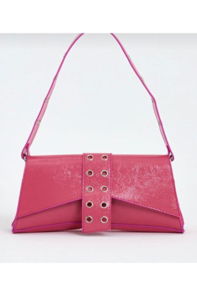 Mercan Geantă de mână și de umăr pentru femei, cu împânzire, asimetrică, tip baguette