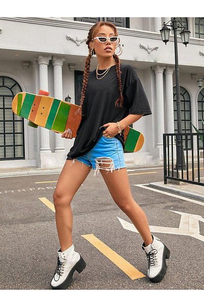 AFROGİYİM Γυναικείο μπλουζάκι Do What Printed Oversize χτενισμένο βαμβακερό