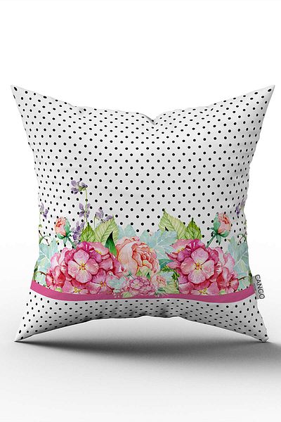 Cango Home Polka Dot Floral Printed Digital Printed Throw Pillow Cover - Pink White Cgh1079