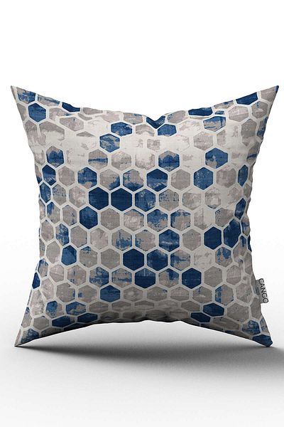 Cango Home Față de pernă cu două fețe, albastru, gri, geometric, tip fagure, imprimat digital - Yst11-ct