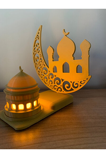 huni İslami Motifli Dekoratif Tealight Aydınlatma Hilal Içinde Cami Ramazan H...