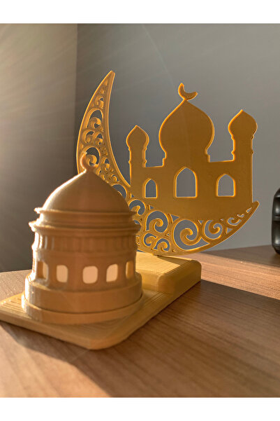 huni İslami Motifli Dekoratif Tealight Aydınlatma Hilal Içinde Cami Ramazan Hediyesi