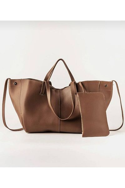 Mercan Stores Women's Dark Mink Wallet Detailed Snap Closure Large Tote Phenomenon Shoulder Bag