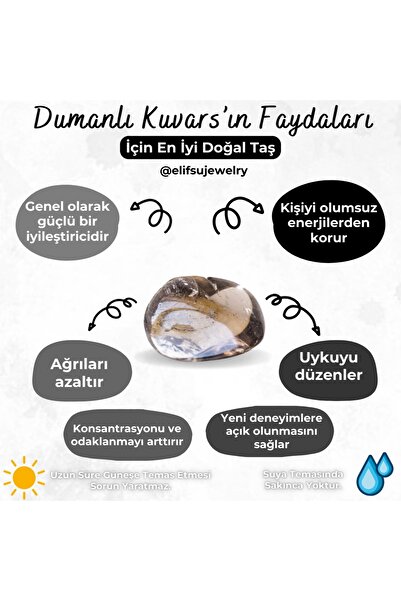 Elifsu Jewelry Dumanlı Kuvars Doğal Taş Kolye